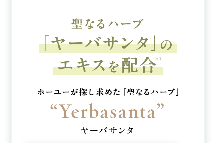聖なるハーブ「ヤーバサンタ」のエキスを配合※3 ホーユーが探し求めた「聖なるハーブ」“Yerbasanta”ヤーバサンタ
