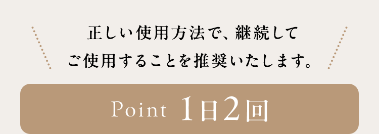 正しい使用方法で、継続してご使用することを推奨いたします。Point1日2回