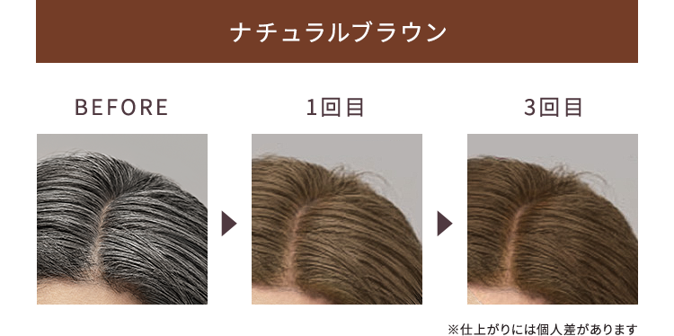 ナチュラルブラウン ビフォー 1回目 3回目 ※仕上がりには個人差があります