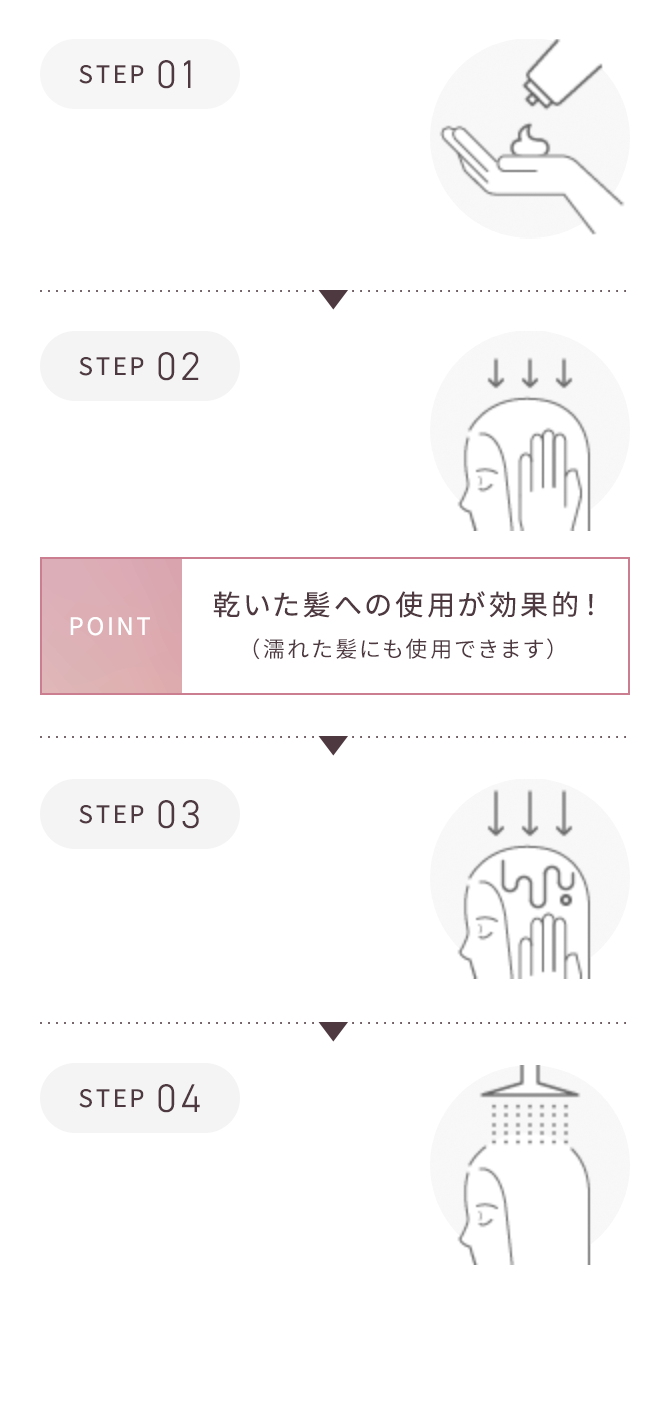 POINT 乾いた髪への使用が効果的!(濡れた髪にも使用できます)